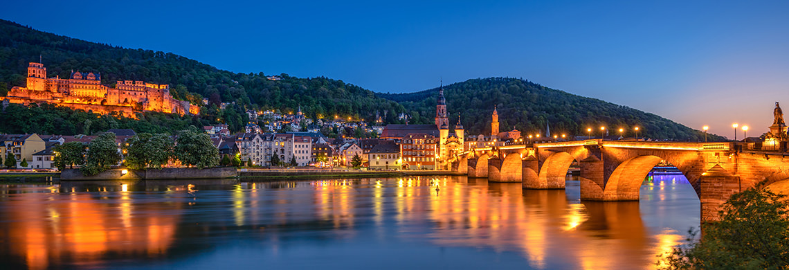 River Nekar und die skyline von Heidelberg